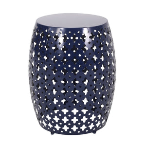 English Elm Metal Barrel End Table Powder Coated Iron Geometric Cut Indoor Outdoor Accent 73609.00NBLU