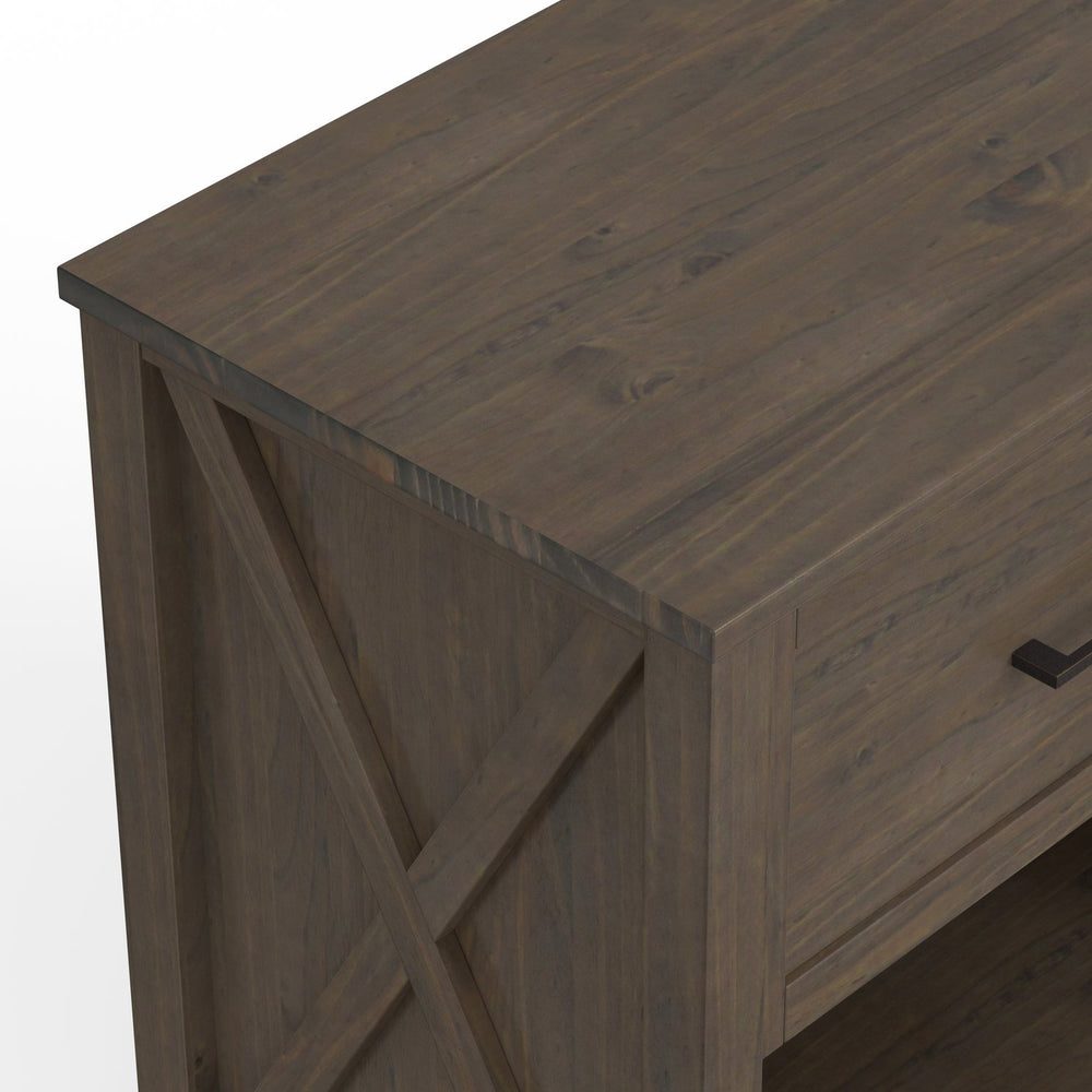 English Elm Ela Smoky Brown Bedside Table – Handcrafted Solid Wood, Shaker Drawer, X-Side Detail, Versatile End Table B136P158609