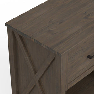 English Elm Ela Smoky Brown Bedside Table – Handcrafted Solid Wood, Shaker Drawer, X-Side Detail, Versatile End Table B136P158609