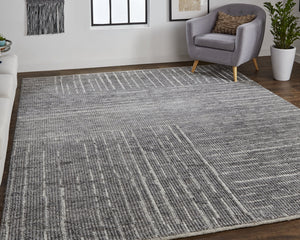 Feizy Rugs Alford Hand Knotted Wool Area Rug - Contemporary Geometric Design For Stylish Home Decor Gray,Silver,Ivory Wool Alf6913fchl000e50