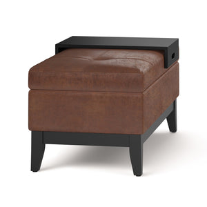 English Elm Oregon Storage Ottoman Bench with Tray and Lift-Top Storage, Satin Cream Faux Leather Accent Seat Dark Brown B136P159071