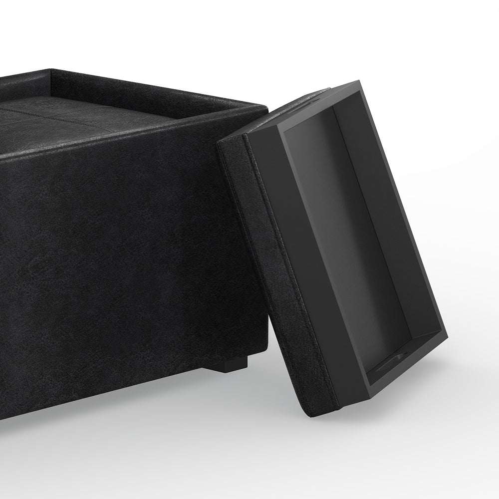 English Elm Avalon 5-Piece Storage Ottoman Set In Distressed Black Faux Leather - Stylish, Versatile, & Functional B136P159759