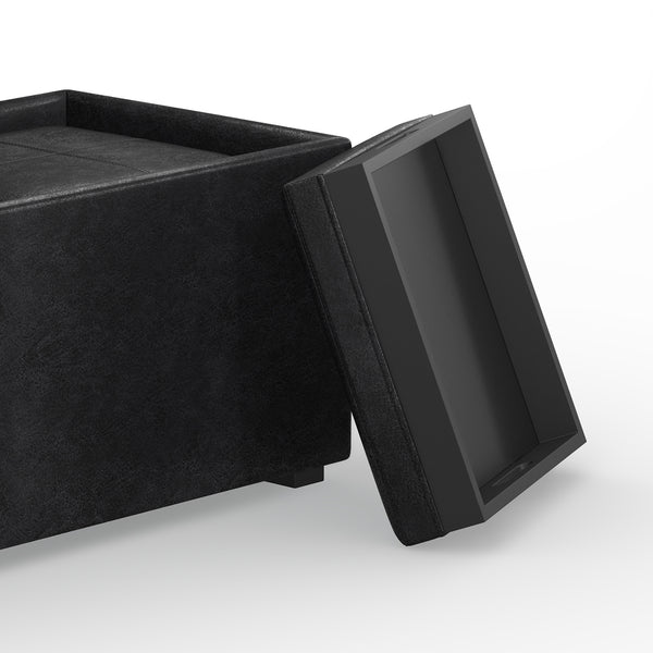 English Elm Avalon 5-Piece Storage Ottoman Set In Distressed Black Faux Leather - Stylish, Versatile, & Functional B136P159759