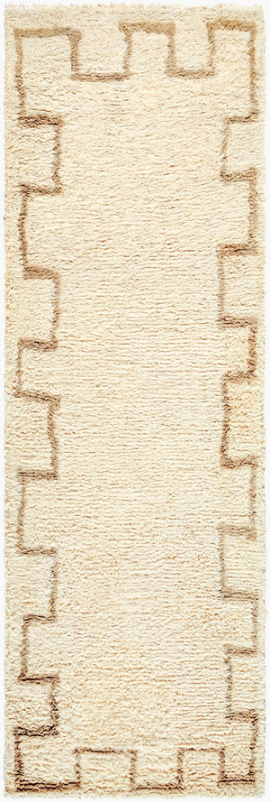 Livabliss Beni Moroccan Tribal Wool Accent Rug Hand Tufted High Pile Bohemian Geometric Decor Ivory, Sand 2'6" x 8' BMC2303-268