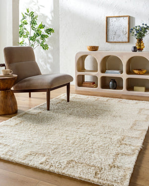 Livabliss Beni Moroccan Tribal Wool Accent Rug Hand Tufted High Pile Bohemian Geometric Decor Ivory, Sand 2' x 3' BMC2303-23
