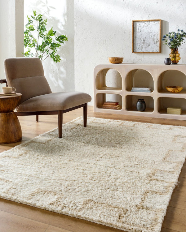 Livabliss Beni Moroccan Tribal Wool Accent Rug Hand Tufted High Pile Bohemian Geometric Decor Ivory, Sand 2' x 3' BMC2303-23