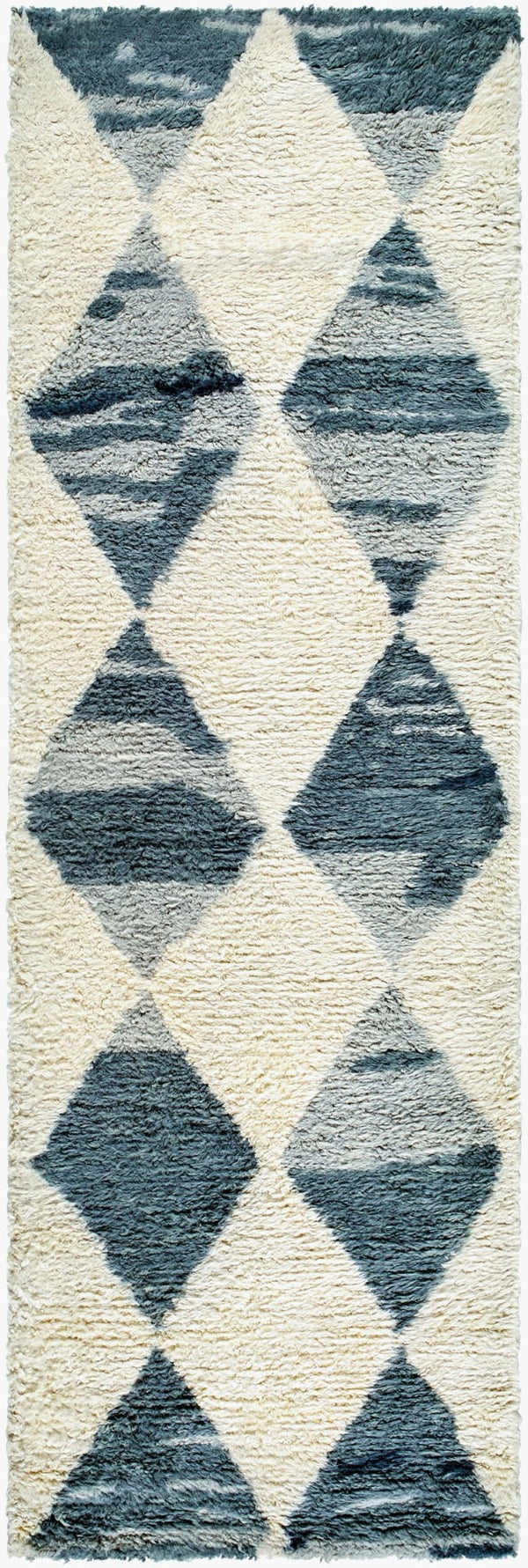 Livabliss Beni Ourain Inspired Wool Accent Rug Hand Tufted High Pile Bohemian Floor Ivory, Slate Gr 2'6" x 8' BMC2308-268