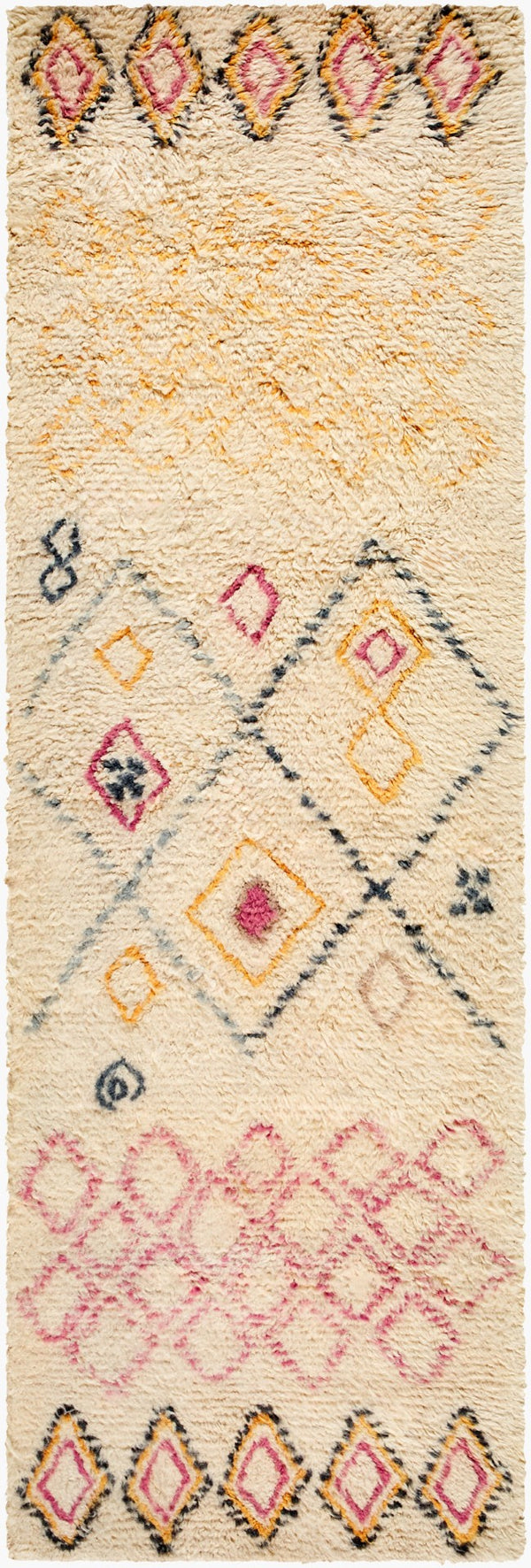 Livabliss Beni Moroccan Wool Area Rug Hand Tufted High Pile Bohemian Entryway Accent Beige, Mustard 2'6" x 8' BMC2310-268
