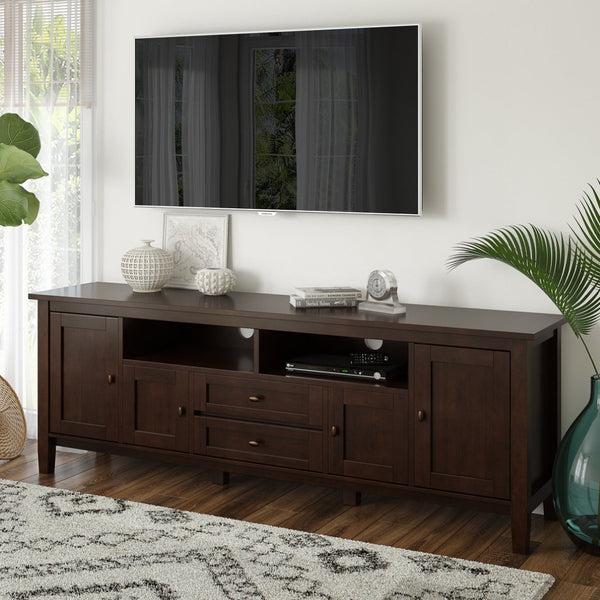 English Elm Warm 72" Transitional Tv Media Stand - Handcrafted Russet Brown With Ample Storage & Style B136P159715-GIGA