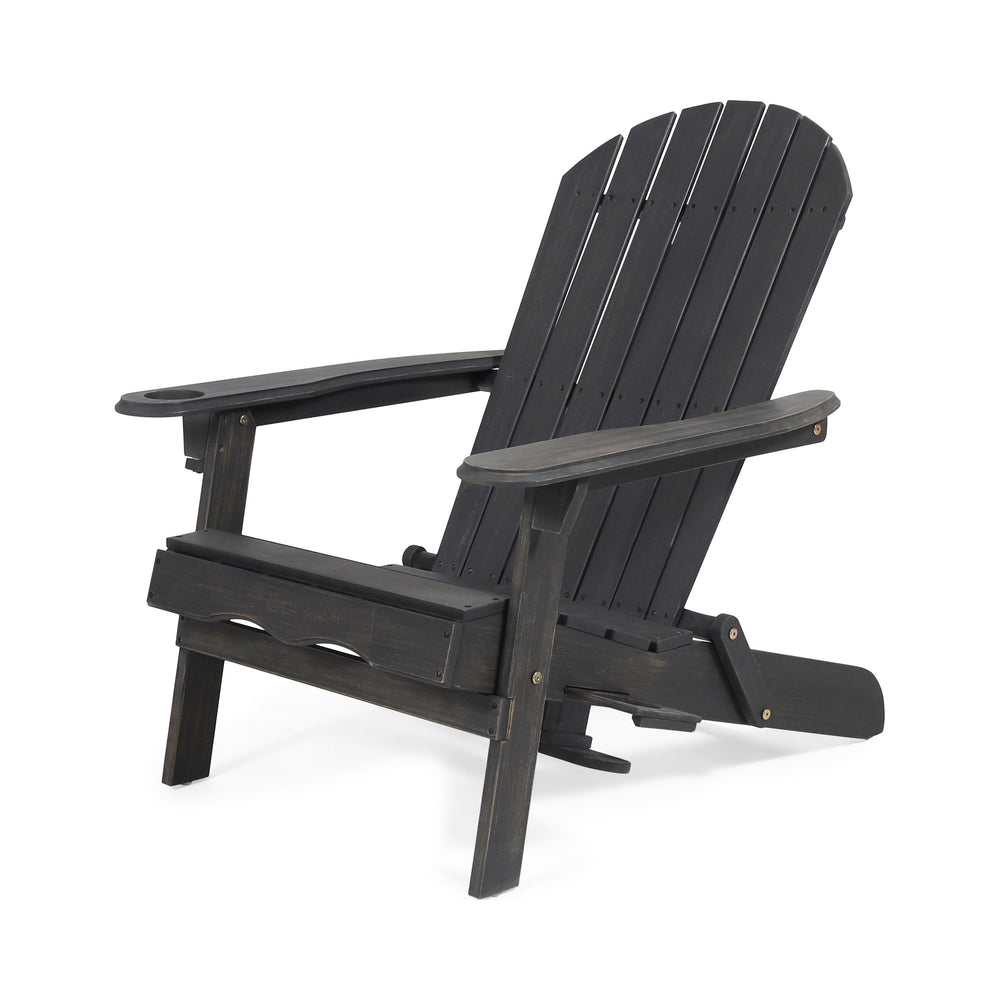 English Elm Christopher Knight Home® - BELLWOOD Adirondack Chair with Folding Design, Rustic Outdoor Wood Seat, Built-In Cup Holder Comfort DARK GREY 37.75 L x 26.75 W x 8.5 H 68940.00DGRY