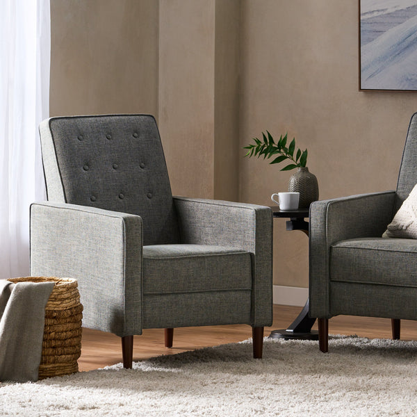 English Elm Christopher Knight Home® - Fabric Recliner Chair Mid-Century Modern Pushback Single Sofa with Tufted Cushion, Birch Legs, Cozy Comfort Gray 60741.00GRY