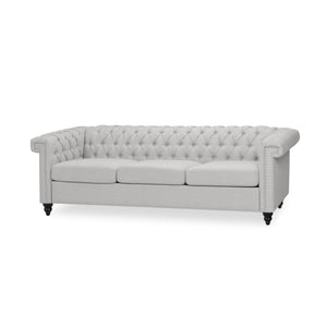 English Elm Christopher Knight Home® - SOFA Chesterfield-inspired 3-seater with deep button tufting, nailhead trim, low back and plush PU upholstery Grey 68326.00FPEBGRY