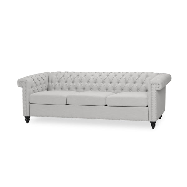 English Elm Christopher Knight Home® - SOFA Chesterfield-inspired 3-seater with deep button tufting, nailhead trim, low back and plush PU upholstery Grey 68326.00FPEBGRY