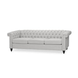 Christopher Knight Home® - Noble House - Parkhurst Tufted Chesterfield Fabric 3 Seater Sofa, Pebble Gray and Dark Brown