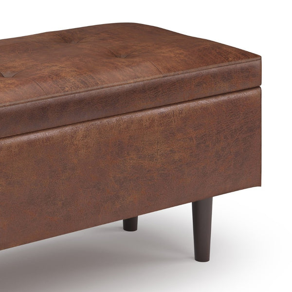 English Elm Shay Mid-Century Rectangular Storage Ottoman - Stylish Distressed Brown Faux Leather With Safety Hinge B136P159260-GIGA