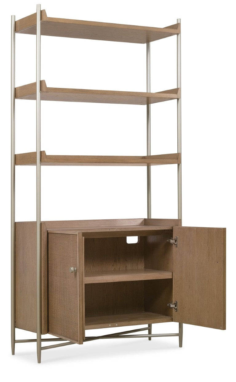 Hooker Furniture Sonnet Woven Cane Bookcase With Metal Frame — Light Oak Veneer, Soft-Close Doors, Versatile Display 6072-10445-85