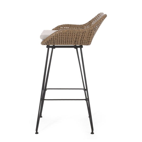 English Elm Pe Rattan Outdoor Bar Stools All Weather Woven Set with Cushioned Seats for Patio 71503.00LBRN-4