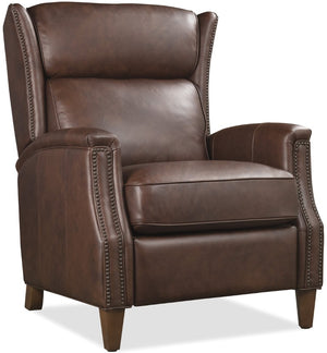 Hooker Furniture Lansing Semi-Aniline Leather Power Recliner With Power Headrest, Usb Charging, Nailhead Trim Brown RC823-PH-087