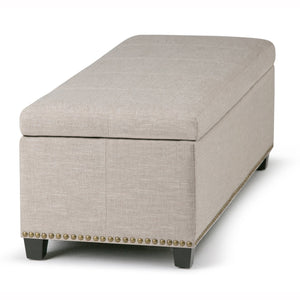 English Elm Kingsley Large Storage Ottoman in Natural Linen Look Fabric with Nailhead Trim & Child-Safe Hinge B136P159920