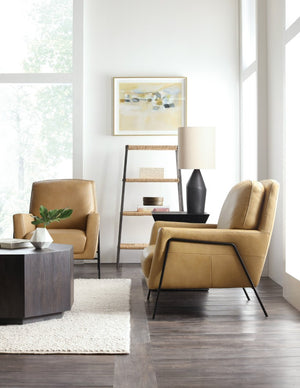 Hooker Furniture Amette Sculptural Club Chair In Top-Grain Anker Sand Leather With Slender Metal Frame, Modern Comfort Light Brown CC452-009