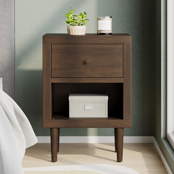 English Elm Christopher Knight Home® - 1-Drawer Nightstand - Compact Modern Design, Faux-Wood Finish, Easy Assembly, Perfect For Small Spaces 72036.00WALN