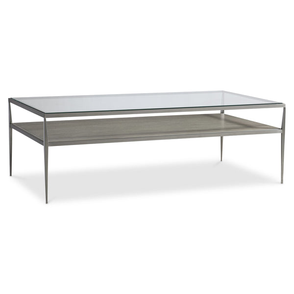 Bernhardt Bernhardt Cornelia Nebbia Glass Cocktail Table With Brushed Stainless Frame And Slim Tapered Legs 331021