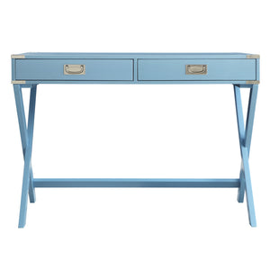 Homelegance By Top-Line Beatrix X-Base Wood Accent Campaign Writing Desk Blue MDF