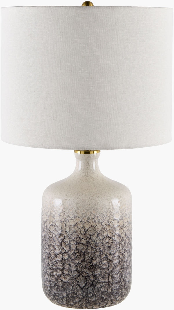 Surya Benin Bohemian Accent Table Lamp - 23" Tall Ceramic Design With Linen Shade For Stylish Illumination Body, Navy,Finial, Metallic ,Nickel,Harp, Metallic ,Nickel,Cord, Translucent Ceramic,Linen,Plastic,Iron Bni-001