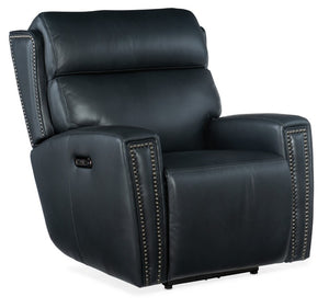 Hooker Furniture Ruthe Zero Gravity Power Recliner With Top-Grain Leather, Usb Port, Pewter Nailhead Trim Elegance Dark Blue SS704-PHZ1-049