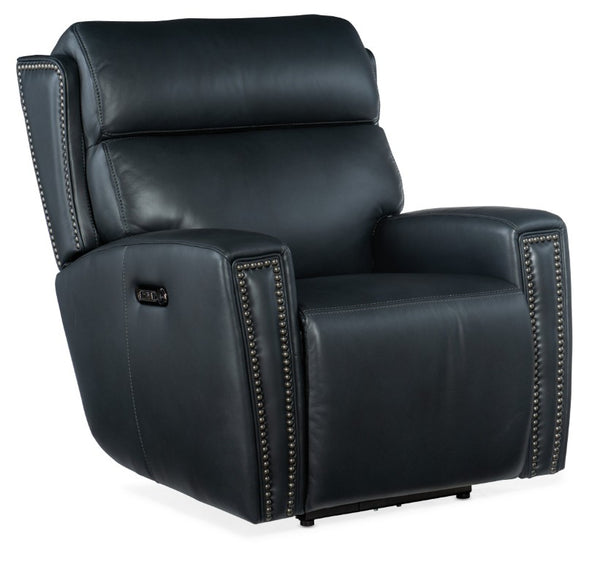 Hooker Furniture Ruthe Zero Gravity Power Recliner With Top-Grain Leather, Usb Port, Pewter Nailhead Trim Elegance Dark Blue SS704-PHZ1-049