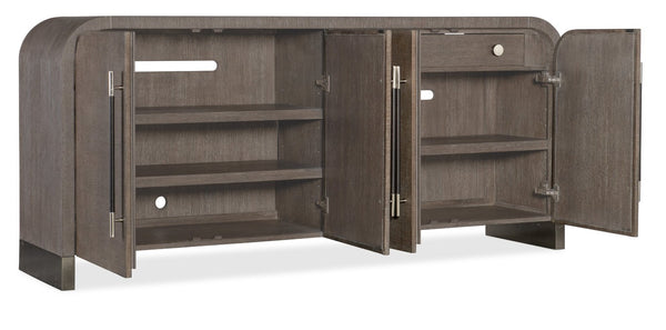 Hooker Furniture Modern Mood Buffet With Raffia-Wrapped Doors, Quartered Oak Veneers, Integrated Power & Soft-Close Storage Medium Brown 6850-75900-89