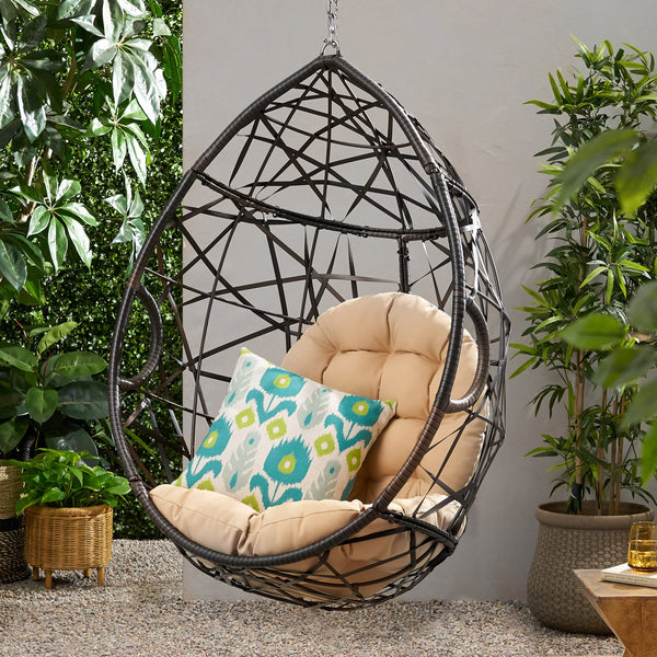 English Elm Marlin Wicker Hanging Egg Chair Teardrop Cocoon Seat for Patio or Sunroom 54672.00BSK
