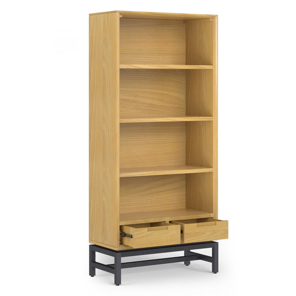 English Elm Banting Mid-Century Bookcase - Handcrafted Oak Veneer With Industrial Metal Accents For Stylish Storage B136P158466