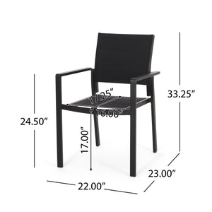 English Elm Christopher Knight Home® - WILBUR Aluminum Dining Chair - Black Outdoor Mesh Seat, Faux Wood Accents, Weather-Resistant Modern Design 73634.00BLK