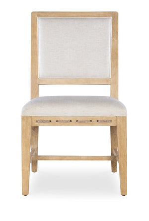 Hooker Furniture Retreat Raffia-Back Side Chair With Wiley Snow Performance Fabric, Rope Trim & Dune Wood Finish 6950-75310-80