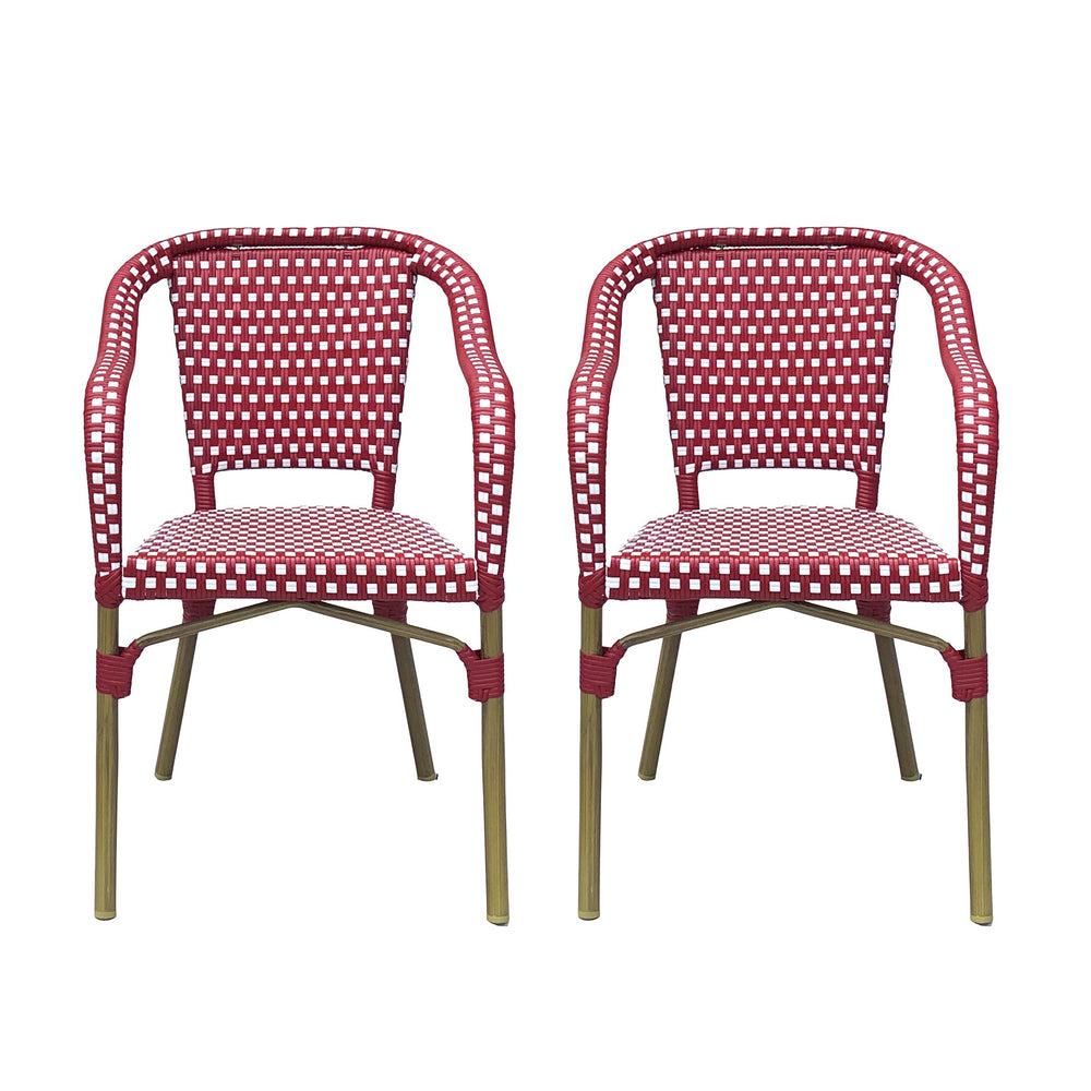 English Elm Bistro Chair Set of 2 French Country Woven Aluminum Outdoor Patio Seating Pair Red 72906.00RED