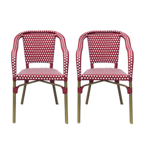 English Elm Bistro Chair Set of 2 French Country Woven Aluminum Outdoor Patio Seating Pair Red 72906.00RED