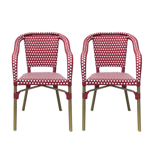 English Elm Bistro Chair Set of 2 French Country Woven Aluminum Outdoor Patio Seating Pair Red 72906.00RED