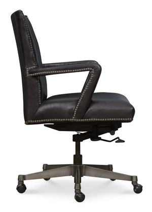 Hooker Furniture Phoenix Executive Swivel Tilt Chair — Aniline Top-Grain Leather, Gunmetal Base, Nailhead Trim, Ergonomic Comfort EC824-098