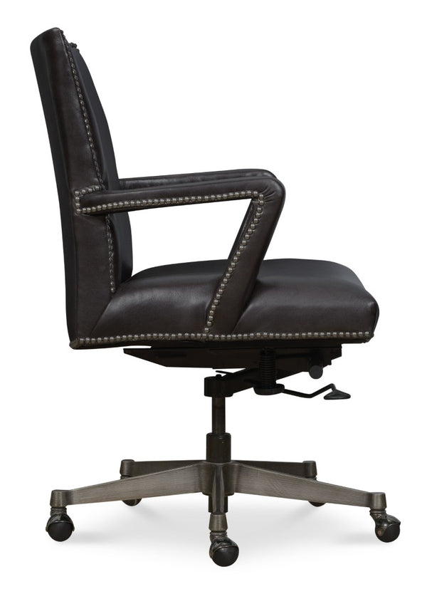 Hooker Furniture Phoenix Executive Swivel Tilt Chair — Aniline Top-Grain Leather, Gunmetal Base, Nailhead Trim, Ergonomic Comfort EC824-098