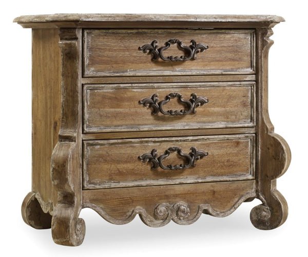 Hooker Furniture Chatelet Pecky Pecan Nightstand With Cedar & Lined Drawers, Usb Outlet, Caramel Froth Finish 5300-90016