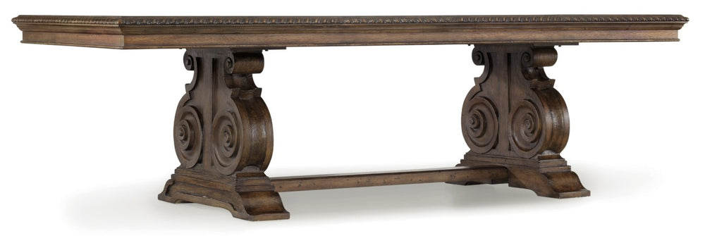 Hooker Furniture Rhapsody Grand Rectangle Dining Table With Scrolled Trestle Base, Reclaimed Walnut Rustic Finish, Seats 8–12 5070-75207