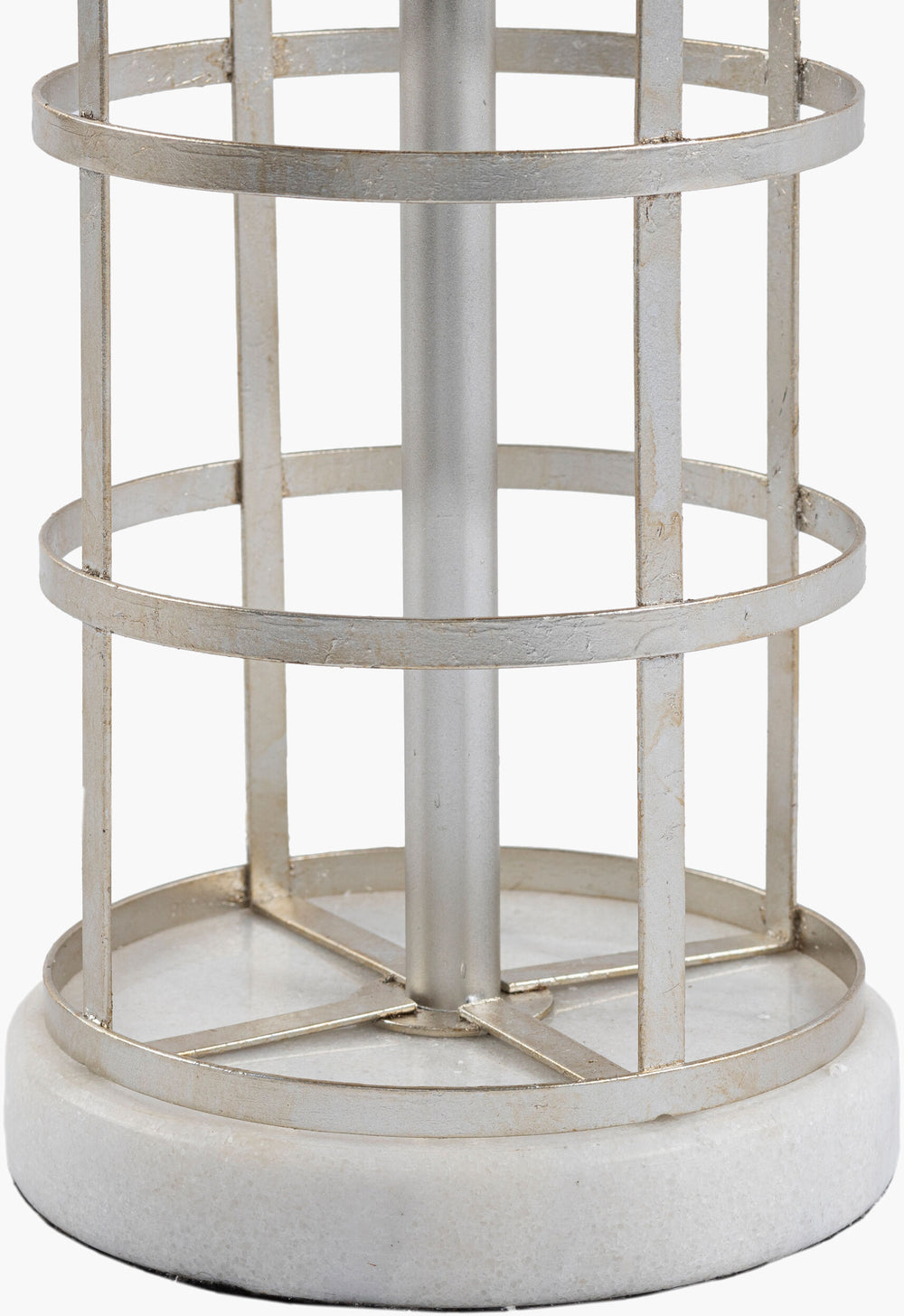 Surya Bennu 25"H Modern Accent Table Lamp - Handcrafted Design With Marble & Metal Finish For Home Decor Body, Metallic ,Silver,Base, White,Shade (Outside), Beige,Shade (Inside), White,Finial, Metallic ,Silver,Harp, Metallic ,Nickel,Cord, Translucent Iron,Marble,Linen,Polyester,Iron Bnu-001