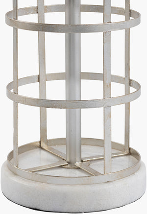 Surya Bennu 25"H Modern Accent Table Lamp - Handcrafted Design With Marble & Metal Finish For Home Decor Body, Metallic ,Silver,Base, White,Shade (Outside), Beige,Shade (Inside), White,Finial, Metallic ,Silver,Harp, Metallic ,Nickel,Cord, Translucent Iron,Marble,Linen,Polyester,Iron Bnu-001