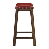 Homelegance By Top-Line Hugues Faux Leather Saddle Seat Backless Stool Red Rubberwood