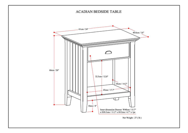 English Elm Acadian Solid Wood Nightstand with Drawer and Shelf Transitional Bedroom Side Table B136P158096
