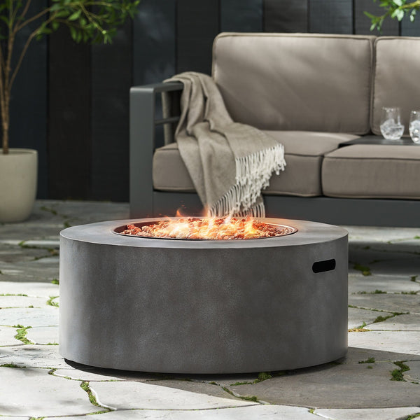 English Elm 32" Round Propane Fire Pit 40000 Btu Powder Coated Iron Outdoor Patio Centerpiece 67759.00CONRT-40K