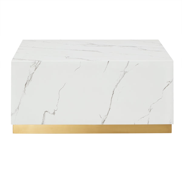 Homelegance By Top-Line Blaise Faux Marble Coffee Table with Casters White Marble
