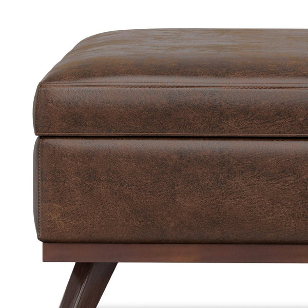English Elm Owen - Mid-Century Inspired Xl Square Coffee Table Ottoman With Hidden Storage In Brown Vegan Leather B136P159202-GIGA