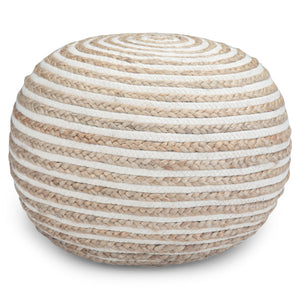 English Elm Yolanda Handcrafted Round Pouf in Natural Beige – Cotton & Jute Woven Accent Ottoman, 20" D x 14" H B136P159336
